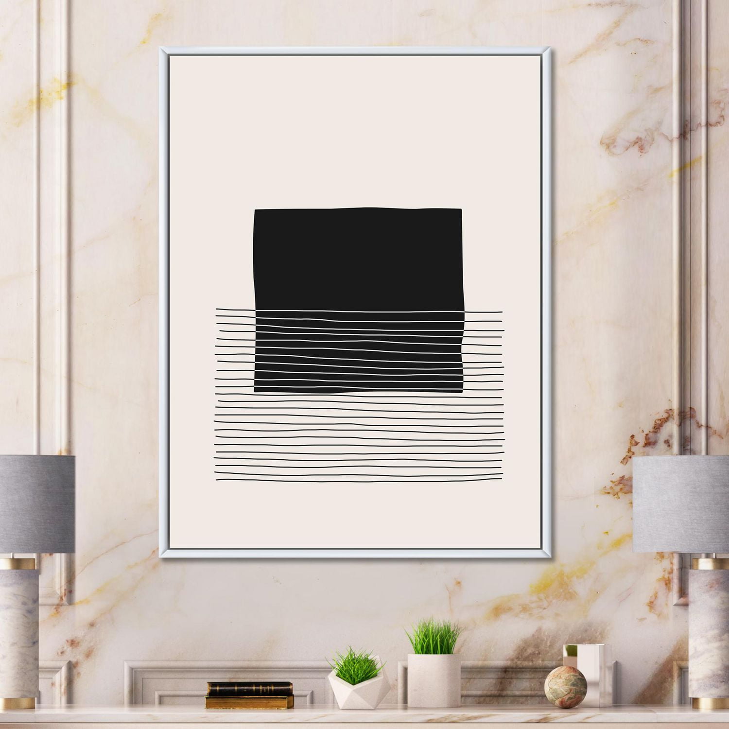 Designart Lignes géométriques minimales et carrés VIII ART MURAL À CADRE FLOTT