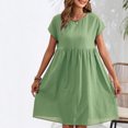 thumbnail image 2 of Yuyuzo Robes d'Été pour Femmes 2025 Coton Lin Manches Courtes Plissées Robe Midi Décontractée T-Shirt Fluide Robe d'Été, 2 of 4