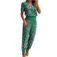 thumbnail image 1 of Ensemble 2 Pcs pour Femmes Été Col Uni Manches Courtes Blouse Haut + Pantalon Ample avec Poches, 1 of 6