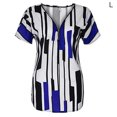 thumbnail image 1 of T-shirt pour Femme à Col en V, Haut à Rayures, Manches Courtes, Blouse Ajustée à Fermeture Éclair, Bleu, G, 1 of 5