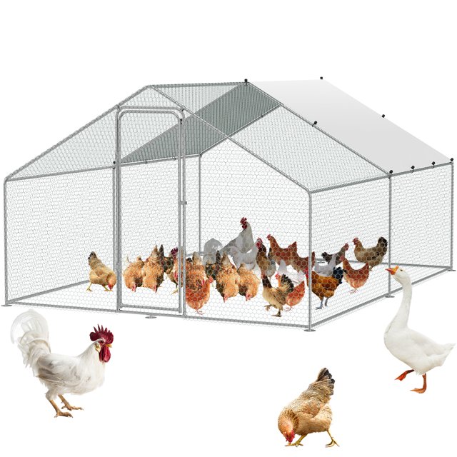 VEVOR Poulailler en Métal Sans Dossier avec Couvercle Imperméable 9.8x13x6.5ft