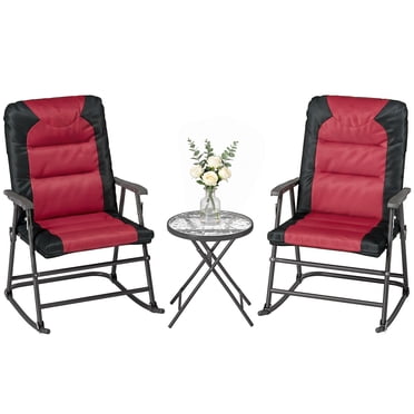 Outsunny 3pc Patio Foldable Rocking Chair Set, Red