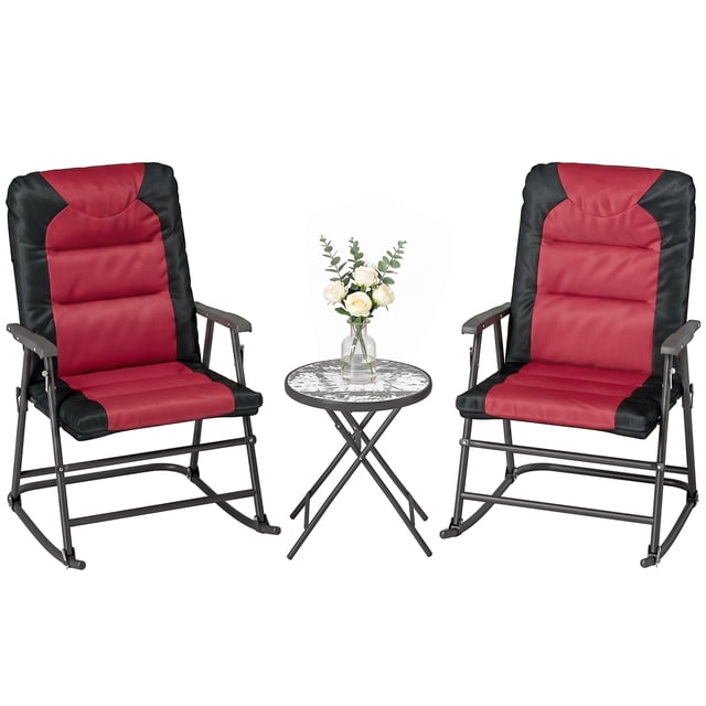 Outsunny 3pc Patio Foldable Rocking Chair Set, Red