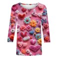 thumbnail image 5 of Qertyioot Chemise Ample à Manches 3/4 pour Femmes T-shirts Imprimés de la Saint-Valentin pour Femmes Blouse Col Rond Hauts Décontractés, 5 of 5