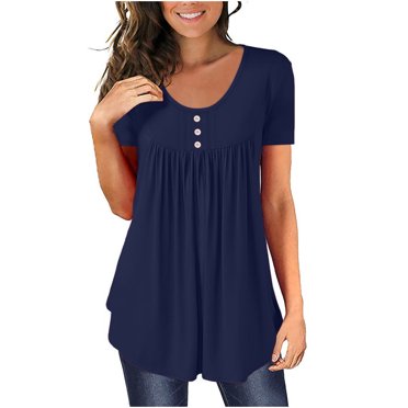 Pisexur Womens Summer Basic Tops Plus Size Tunic Tops to Wear with Leggings Casual Henley V Neck Short Sleeve Button Down Shirts