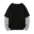thumbnail image 1 of Boys Girls Summer Tops Tees Sweatshirt Fall Patchwork Long Sleeve Cotton Blend False Two Piece Striped Top Spring Shirts For Boy 3-4T, 1 of 3
