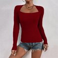 thumbnail image 4 of CEHVOM Femmes Ajusté Décontracté Uni Manches Longues Col Carré Chemises de Base Blouses Chaudes Hauts, 4 of 5