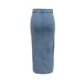 thumbnail image 4 of Aocisk Womens Stretch Denim Midi Skirt High Waist Casual Slit Design Front Button Up With Functional Pockets Light Blue XL, 4 of 9