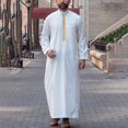 thumbnail image 2 of Wdgfv Caftan pour Homme Thobe Coton Manches Longues Brodé Col Montant Arabe Ample Robe pour Homme, 2 of 4