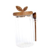 Luzkey Glass Glass with Wooden Lids And Spoons of Glass Container Airtight Tea -spice -food -food Storage Container for Bathroom Dry Feed Flour 800ml