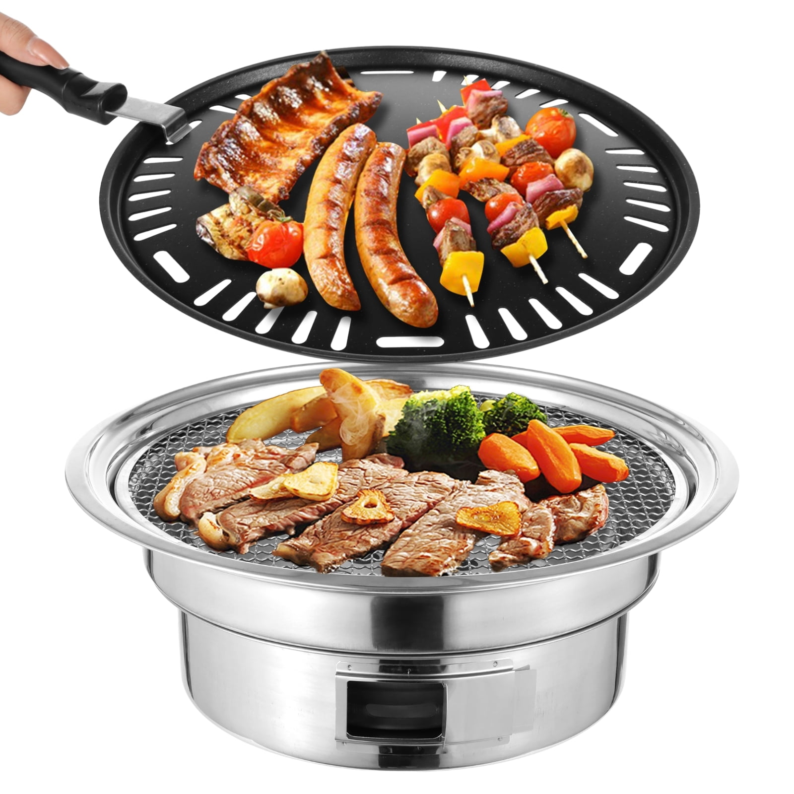 Korean BBQ Charcoal Grill Set, Small Charcoal Grill Pan, Portable Grill Stainless Steel Barbecue Grill Tabletop Outdoor Indoor Camping BBQ Grill