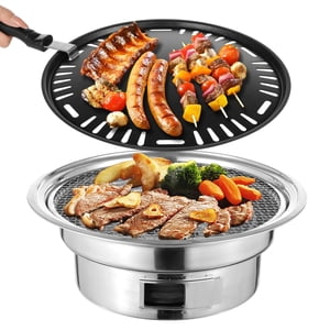 Coréen BBQ Ensemble de grilles de charbon, petite casserole de grille de charbon et grille portable en acier inoxydable Barbecue Grill Tabletop Camping intérieur extérieur BBQ Grille