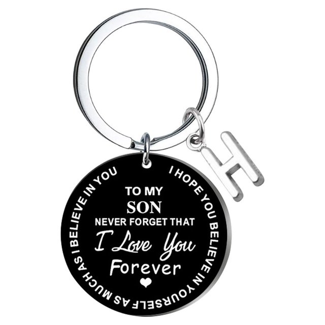 Creative DIY To My SON Black Stainless Steel Last Name 26 Letter Keychain 2.5cm