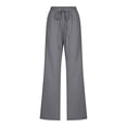 thumbnail image 4 of Womens Cotton Linen Pants Solid Color Drawstring Elastic High Waisted Casual Pants Loose Fit Comfy Trousers with Pockets, 4 of 6