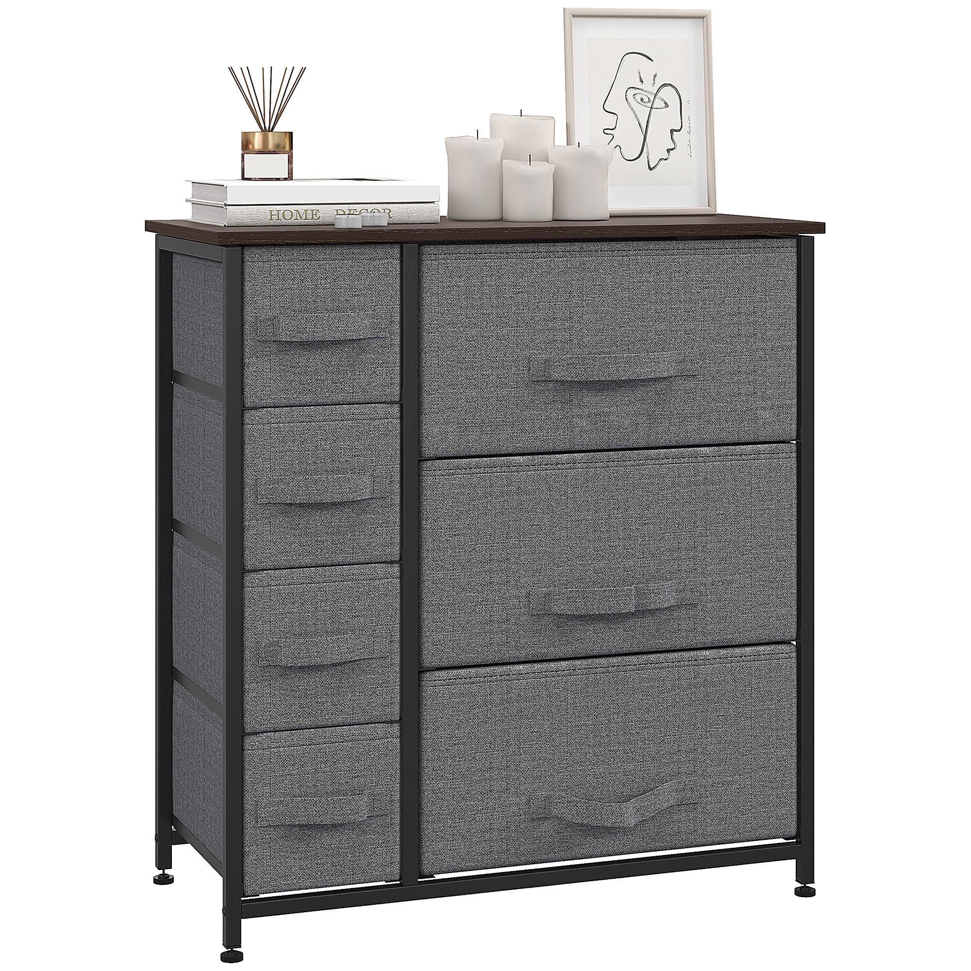 HOMCOM Commode pour Chambre avec 7 Tiroirs, Commode en Tissu, Gris Foncé