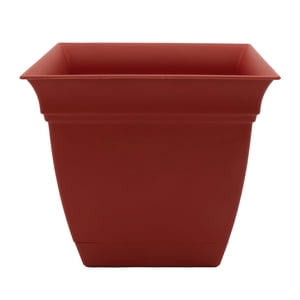 The HC Companies 10 Planter carré Eclipse de pouce avec Saucer - Pot de plantes d'extérieur intérieur pour fleurs, légumes et herbes, argile