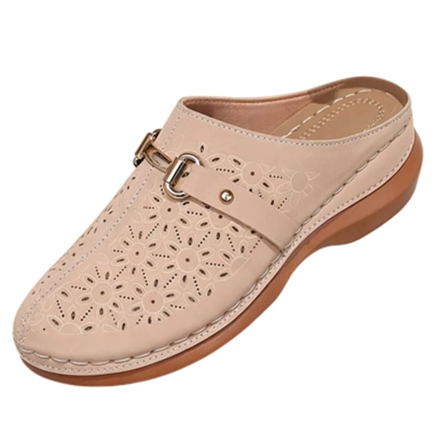 FRSASU Mules for Women Comfort Clogs Closed Toe Sandals Summer Slip on Wedge with Adjustable Hook Loop Beige