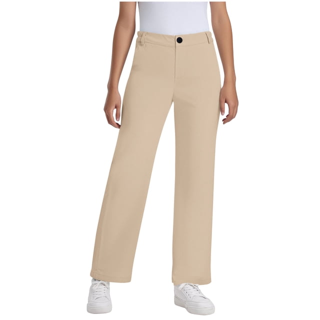 DecSea Girls Summer Elegant Suit Pants Button Front High Waist Full Length Straight Pant