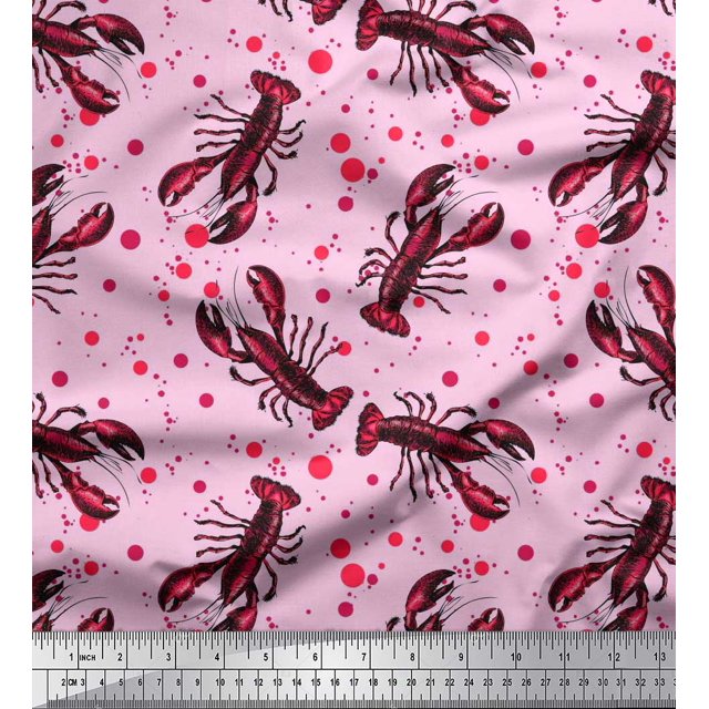 Soimoi Poly Georgette Fabric Dot & Lobster Ocean Print Fabric by The Yard 42 Inch Wide