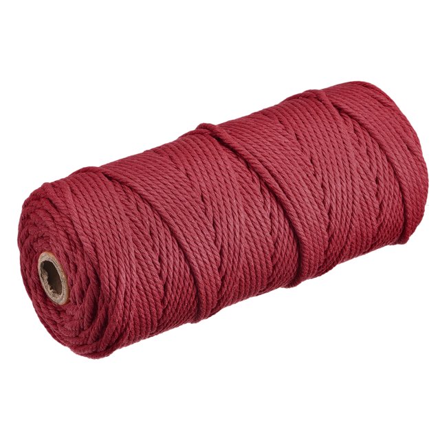Unique Bargains Cotton Rope Twine String Twisted Braided Cord, Wine Red 100m/109 Yard for Wall Hanging, Macrame Knotting
