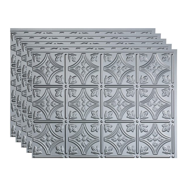 FASÄDE Traditional Style/Pattern 1 Decorative Vinyl 18in x 24in Backsplash Panel in Argent Silver (5 Pack)