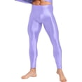 thumbnail image 2 of YUUMIN Men's Shiny Compression Pants Oil Glossy Stretchy Workout Sports Base Layer Trousers Light Purple L, 2 of 5