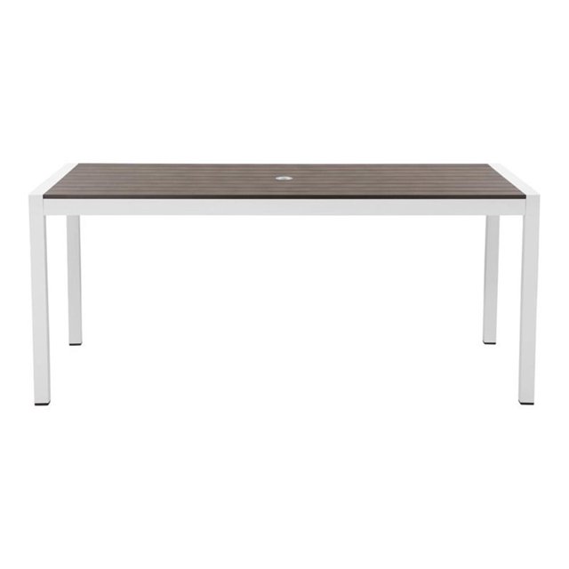 Pemberly Row 71" Modern Aluminum Patio Dining Table in White/Gray