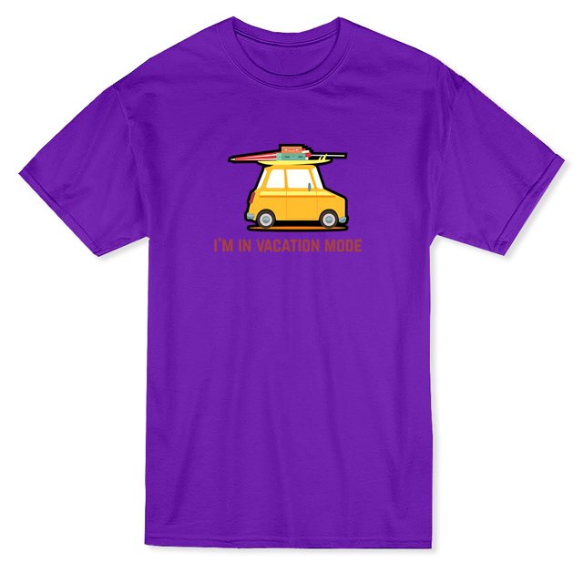 Vacation Stuff Car Graphic "I'm In Vacation Mode" Quote Men's Purple T-shirt