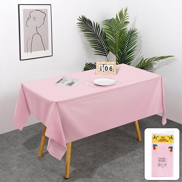 HHBEAUTY Rectangle Vinyl Tablecloth, Waterproof Spillproof Plastic Backed Table Cloth, Wipe Clean Table Cover for Dining, Buffet Parties and Camping (Pink,54" x 72")
