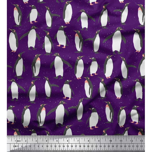 Soimoi Purple Rayon Fabric Penguin Ocean Print Sewing Fabric Yard 56 Inch Wide