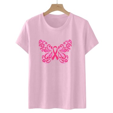 TIMIFIS Breast Cancer Awareness Shirts for Women Fashion Casual Short Sleeve Printed Ladies Short Sleeve Round Neck Blouses Tops T-ShirtFall/Winter