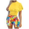 thumbnail image 1 of Hauts d'Été pour Femmes avec Manches Ensemble Deux Pièces Décontracté Mode Imprimé Floral Taille, 1 of 9