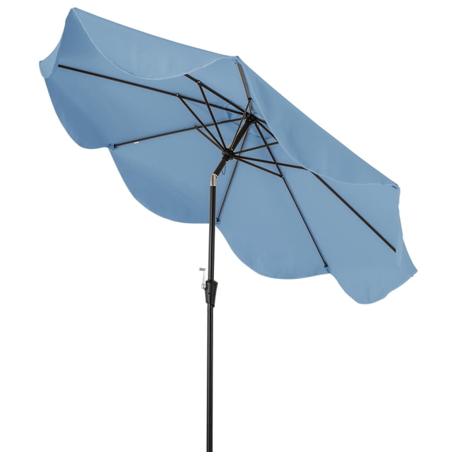 Patiojoy 9 FT Patio Umbrella Outdoor Double Top Umbrella with Ruffled Edges Push Button Tilt Crank 8 Ribs Fade-resistant Market Umbrella Navy