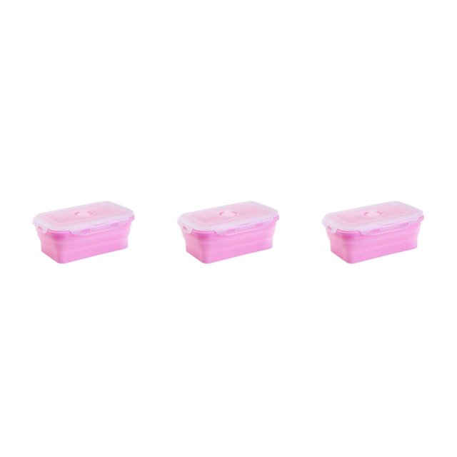 Thinsony Silica Gel Lightweight And Compact For On--Go Sealed Preservation Box Microwave Lunch Box Silicone Lunch Box pink 800ml 3Set