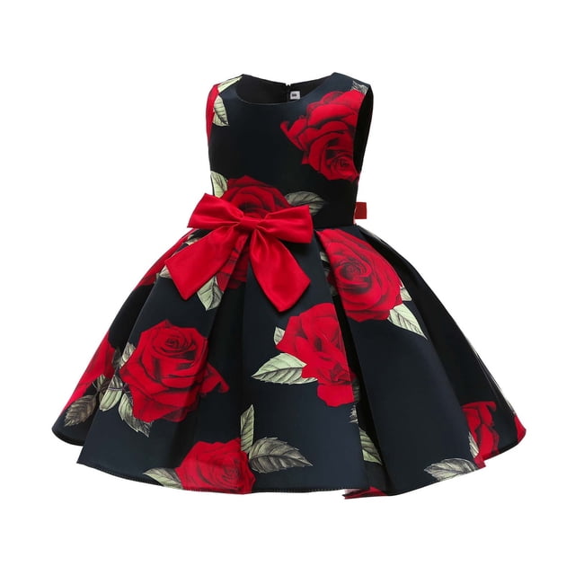 EGNMCR Robes de Soirée pour Femmes, Robes Formelles pour Femmes, Robes de Cocktail pour Femmes Robe Fille Robe pour Tout-Petites Satin Sans Manches Nœud Imprimé Rose Robe de Fête d'Anniversaire Longues Robes Robe Fille