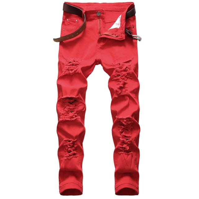 cllios Prime Clearance Men's Skinny Ripped Jeans Slim Fit Distressed Stretch Denim Pants