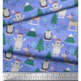 thumbnail image 3 of Soimoi Blue Poly Georgette Fabric Bear & Reindeer Cartoon Print Sewing Fabric Yard 52 Inch Wide, 3 of 5