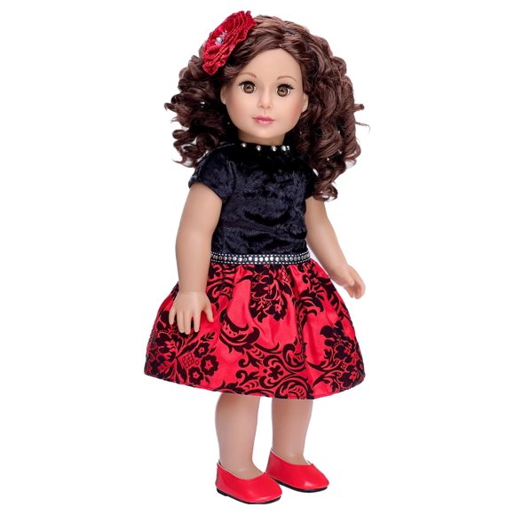 - Esprit de Vacances - Ensemble 3 Pcs - Robe de Fête Taffetas Rouge avec Chaussures Rouges et Bandeau - Vêtements pour Poupée de 18 Pouces (Poupée Non Incluse)