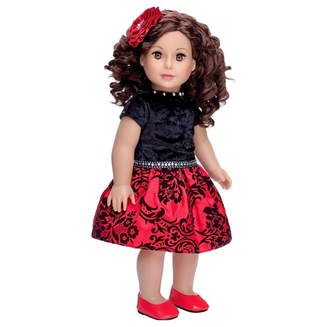 - Esprit de Vacances - Ensemble 3 Pcs - Robe de Fête Taffetas Rouge avec Chaussures Rouges et Bandeau - Vêtements pour Poupée de 18 Pouces (Poupée Non Incluse)