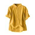 thumbnail image 3 of Sentmoon Linen Tops for Women Summer Collar Relaxed Oversized Tshirts for Women with Button Short Sleeve Club Outfits for Women Lightweight for Beach Yellow XL, 3 of 6