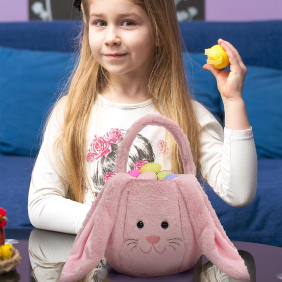 Easter Basket For Kids With Handles And Personalized Name Custom Bunny Design Plush Toy Style 10 in Tall Holds 20+ Eggs