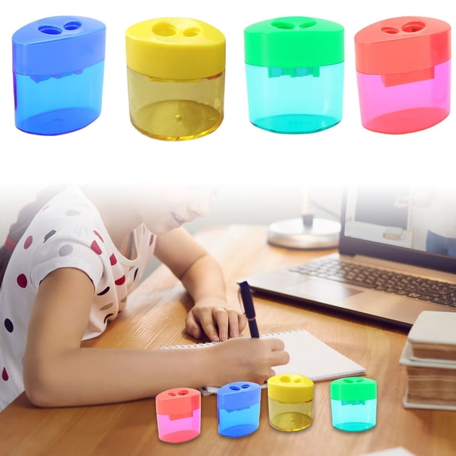 Compact Hole Manual Pencil Sharpener with Protective Lid for Students School Use and Home 4PCS