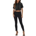 thumbnail image 2 of INSPIRE CHIC Veste Décontractée pour Femme Manches Courtes Veste en Jean Denim Courte Noir TP, 2 of 6