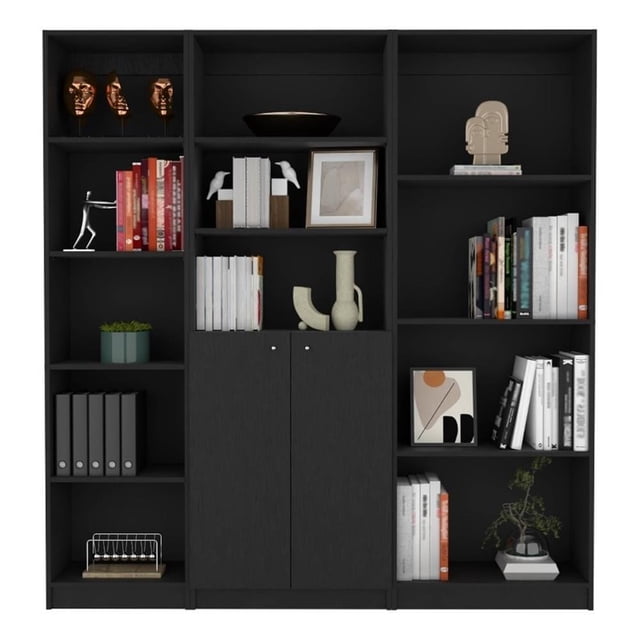 FM FURNITURE Marana 3 Piece Living Room Set Black Engineered Wood