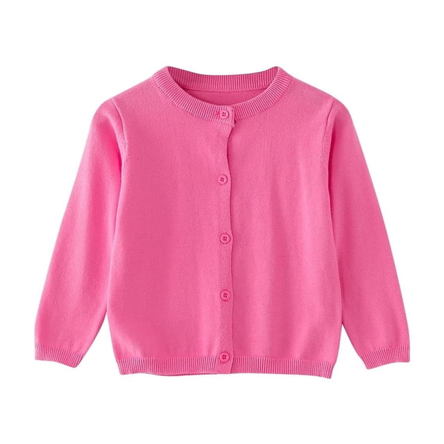 aohooy Girls Long Sleeve Cardigan Sweater Todder Infant Open Front Button Closure Knitted Cable Cardigans Tops 6M-5Y Hot Pink,130