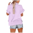 thumbnail image 4 of fheaev Button Up Shirts For Women Roll Up Short Sleeve Button Down Cotton Linen T-Shirts With Pocket V-Neck Work Tunics Blouse Collared Tops, 4 of 9