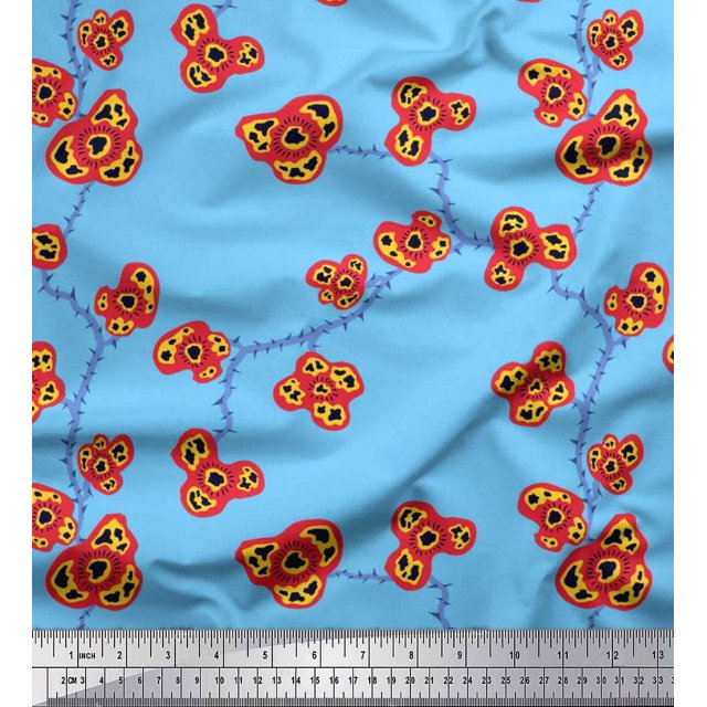 Soimoi polyester Crepe Fabric Flower Artistic Fabric Prints By Yard 42 Inch Wide