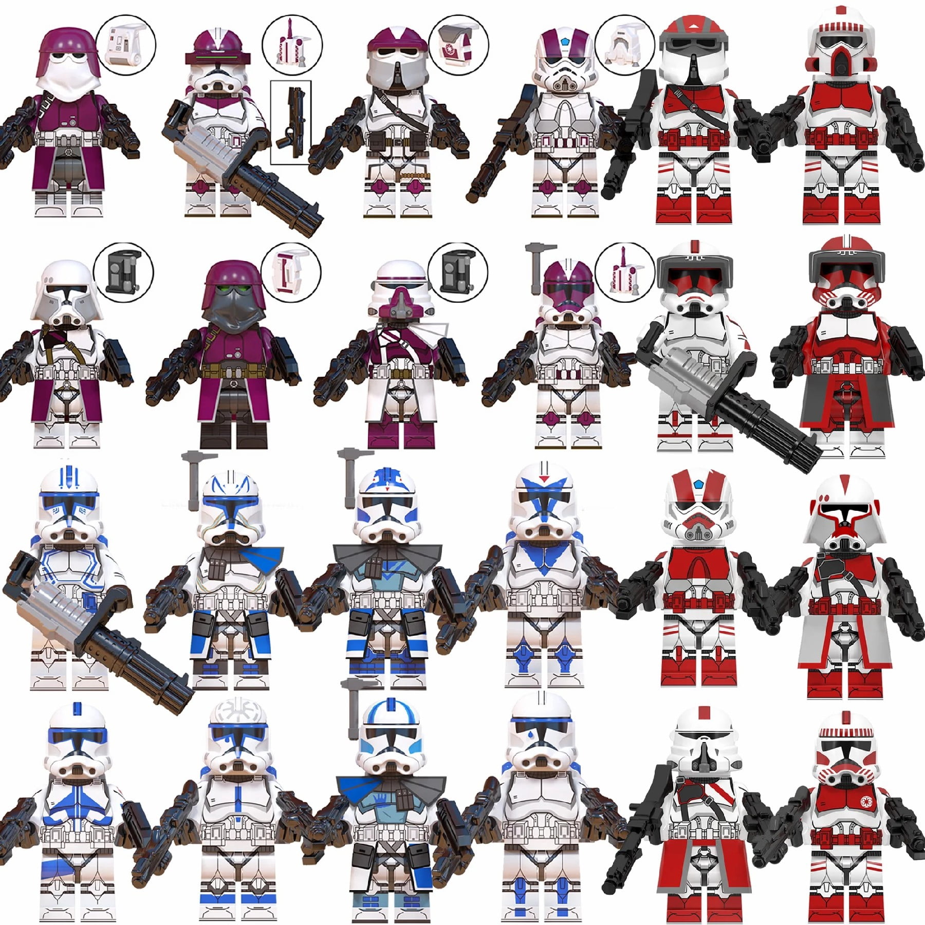 24pcs Galaxy Clone Trooper Minifigure Set, Iconic 1.77-Inch Space Building Block Figures, Ideal Collectibles Gift for Kids and Fans