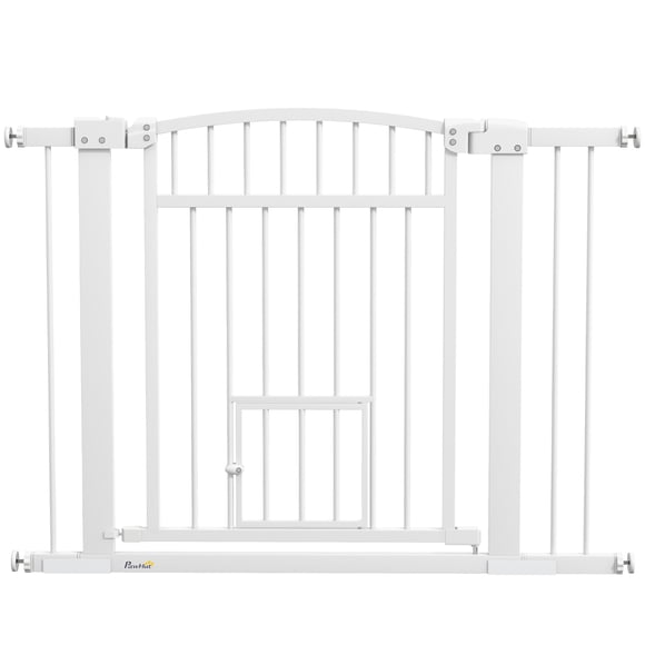 PawHut 30"-41" Dog Gate with Small Door and Extension Kit, 30" H
