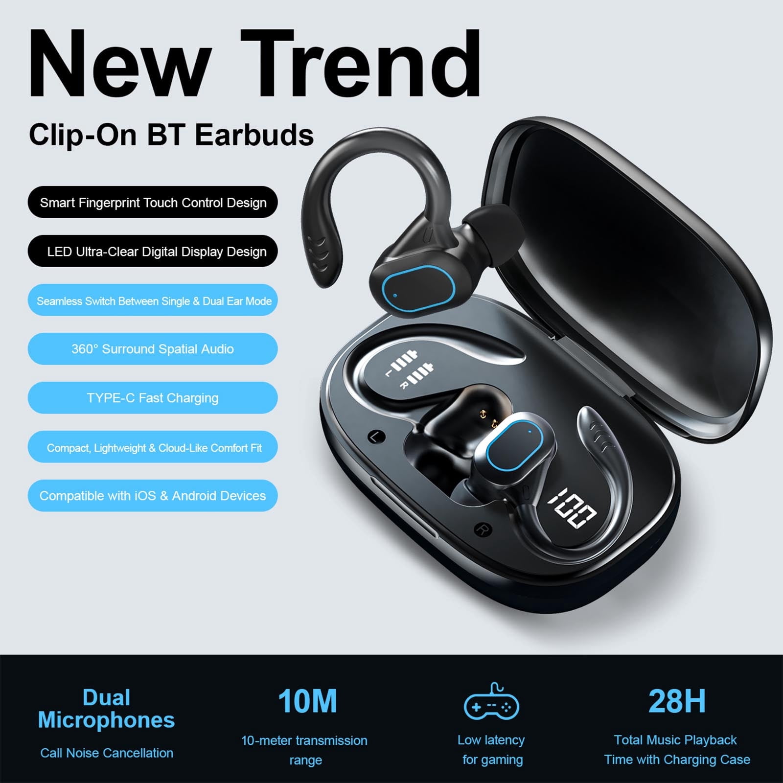 Bluetooth Neckband Earbuds, Wireless Neckband Headphones, Translation Bluetooth Earphones, Long Battery Sports Running Earbuds, Secure Fit Gym Headset, Power Display Neckband Headphones
